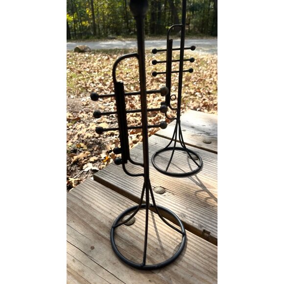 Set Of 3 Vintage Trumpet-Shaped Black Metal Pilar Candle Holders - Picture 5 of 13